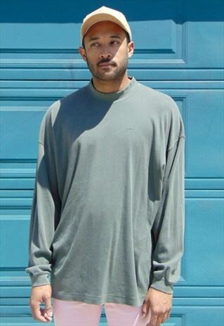 90S MINIMALIST SPORTSWEAR GREEN KNIT MOCK TURTLE NECK XXL