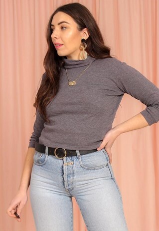 VINTAGE 90S CROP TURTLE NECK JUMPER IN GREY
