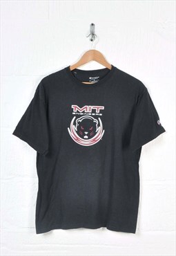 Vintage Champion MIT Engineers T-Shirt Crew Neck Black Large