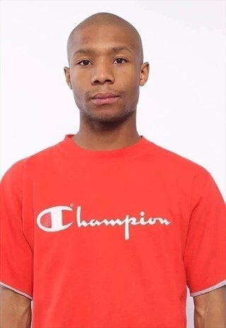 VINTAGE CHAMPION BIG SPELL OUT LOGO T-SHIRT REVERSIBLE