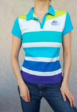 Vintage Striped Kappa Polo T-Shirt, Medium Size, Y2K Top