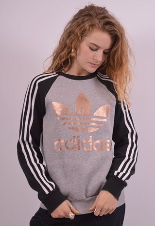 ADIDAS WOMENS VINTAGE SWEATSHIRT JUMPER XS GREY 90S