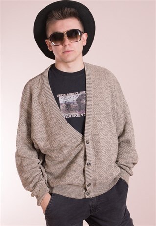 VINTAGE CARDIGAN, 90S MENS KNITTED SPORTSWEAR JACKET