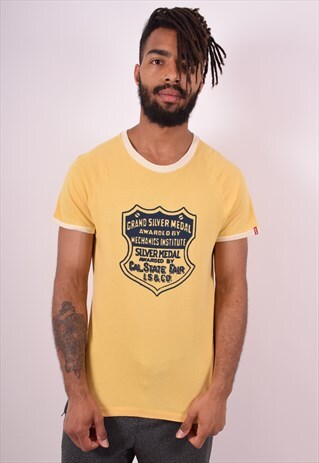 LEVI'S MENS VINTAGE T-SHIRT TOP MEDIUM YELLOW 90S