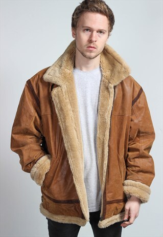 VINTAGE OVERSIZED LEATHER SHERPA JACKET