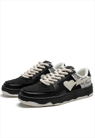 Grunge sneakers high platform skater shoes in black