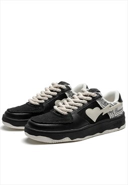 Grunge sneakers high platform skater shoes in black