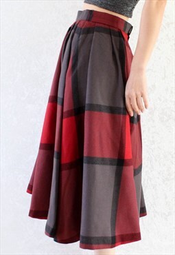 Vintage Skirt Grid Red T300 Size M