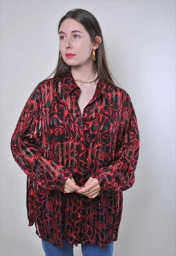 Vintage oversized transparent blouse with abstract Print