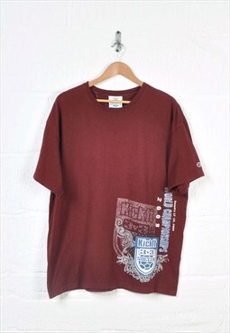 Vintage Champion Soccer T-Shirt Crew Neck Burgundy XL