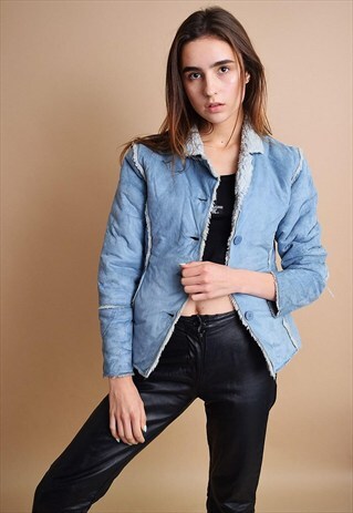 90'S RETRO FAUX SUEDE & FAUX FUR SHERPA PASTEL JACKET