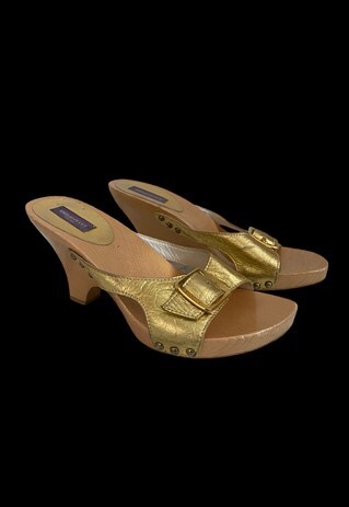 90's Pucci Vintage Gold Leather Ladies Clogs Shoes Sandals