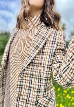 1970's vintage navy and tan houndstooth wool blazer 