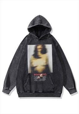 Punk hoodie grunge pullover blurred goth top in acid grey 