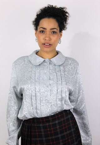 VINTAGE 1980S SILVER FLORAL PETER PAN COLLAR BLOUSE