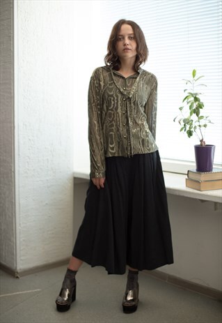 VINTAGE 80'S BLACK/GOLD SHIMMERING TIMBER PRINT BLOUSE