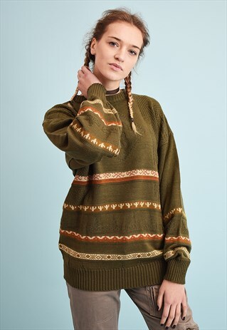 90'S RETRO FAIR ISLE SLOUCHY DADS KNIT JUMPER