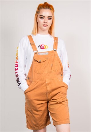 VINTAGE 90'S ORANGE SHORT DENIM DUNGAREES