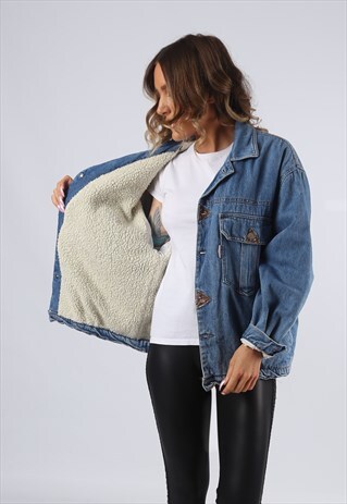 DENIM JACKET OVERSIZED SHERPA LINED UK 14 - 16 (G95U)