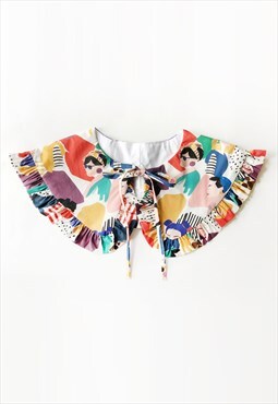 Abstract Print Cotton Oversized Collar, Detachable Collar