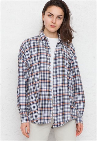 VINTAGE WHITE POLO RALPH LAUREN CHECKERED LONG SLEEVE SHIRT