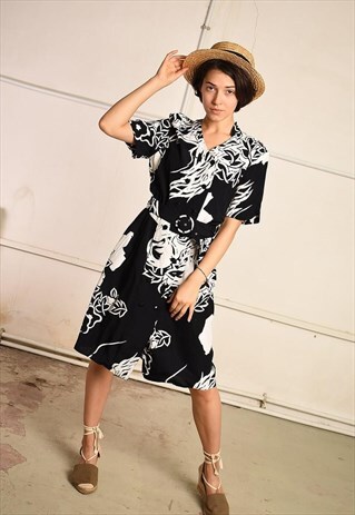 80'S RETRO FLORAL PRINT PARIS CHIC FESTIVAL MIDI DRESS