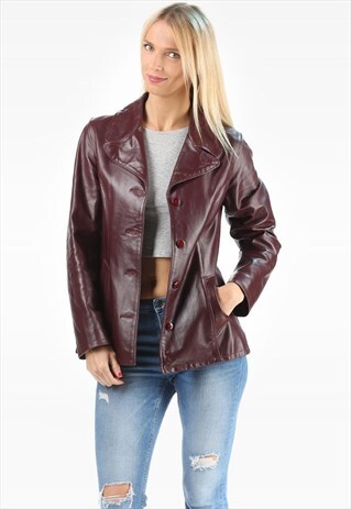 BURGUNDY LEATHER COAT JACKET