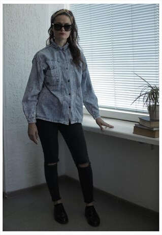 VINTAGE 80'S LONG SLEEVE ACID WASHED DENIM SHIRT
