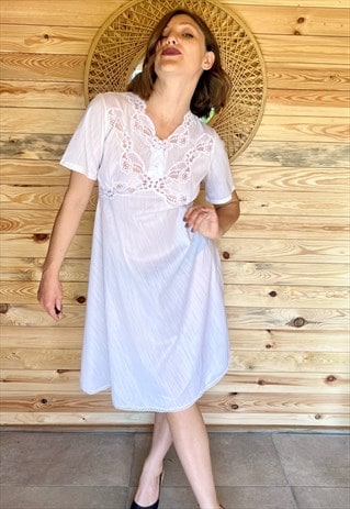 1970's vintage sheer white night gown with lace detailing
