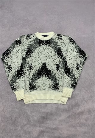 VINTAGE KNITTED JUMPER ABSTRACT PATTERNED KNIT SWEATER