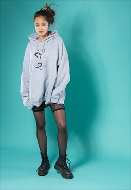 Hoodie in Grey with Snake Print