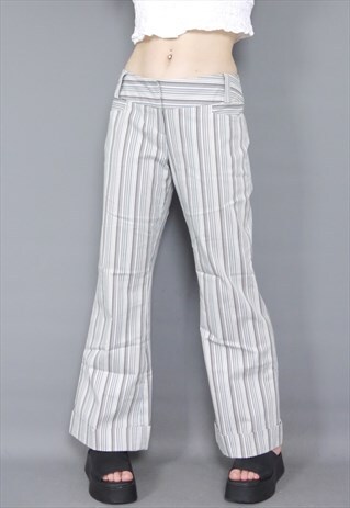 VINTAGE Y2K BLUE STRIPED FLARED TROUSERS PANTS