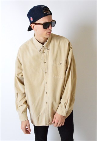 VINTAGE 90S MINIMALIST BEIGE CORDUROY LONG SLEEVE SHIRT