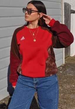 Y2K vintage reworked adidas brown tie dye burgundy jumper