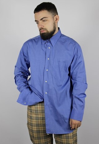VINTAGE MENS CHRISTIAN DIOR BUTTON-FRONT SHIRT BLUE SIZE 41