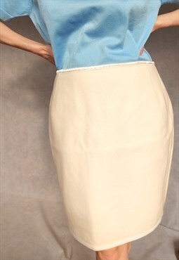 Vintage Cream Wool Mini Skirt, Medium to Large Size