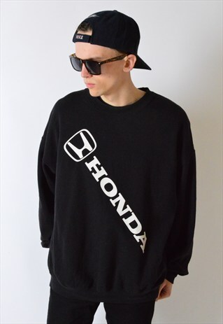 VINTAGE 90S BLACK HONDA DROP SHOULDER SWEATSHIRT JUMPER