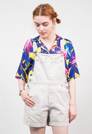90'S SHORT STYLE BEIGE DUNGAREES