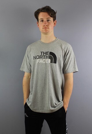 VINTAGE THE NORTH FACE T-SHIRT IN GREY WITH PRINTED LOGOS. S