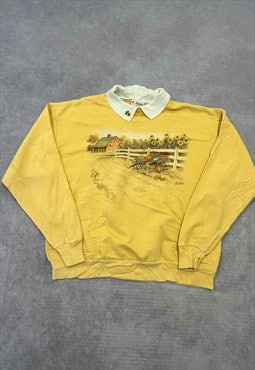 Vintage Sweatshirt Cottagecore Sunflowers Patterned Jumper