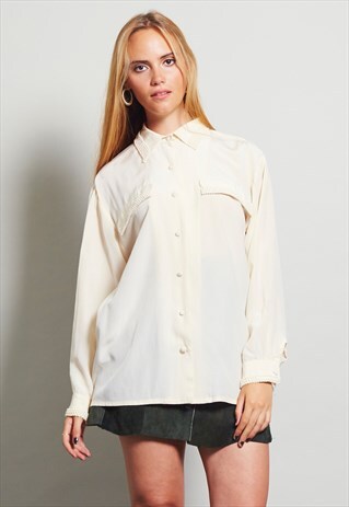 VINTAGE PEARL DETAILED SILK BLOUSE