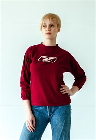 VINTAGE RETRO BURGUNDY RED REEBOK JUMPER SWEATSHIRT