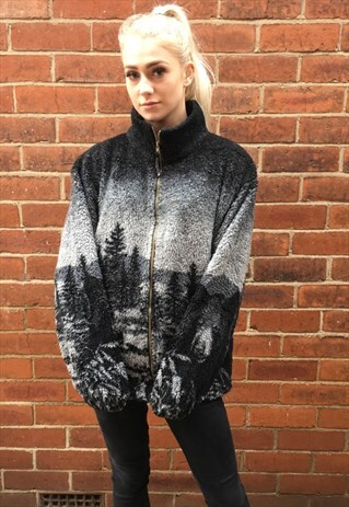 VINTAGE WILDLIFE OVERSIZED FLEECE JACKET WINTER COAT