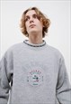 VINTAGE 90S NORDIC HOCKEY ROUNDNECK GREY WOOL JUMPER L