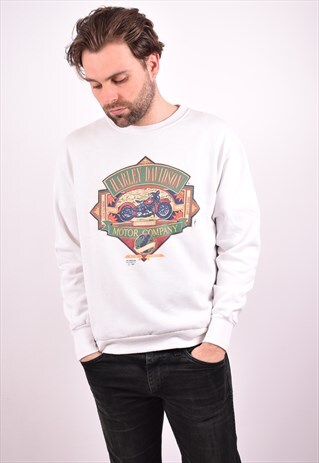 MENS VINTAGE HARLEY DAVIDSON SWEATSHIRT JUMPER LARGE WHITE