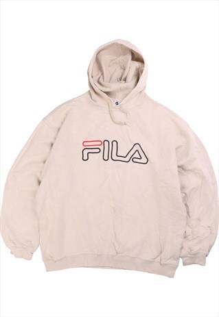 VINTAGE FILA HOODIE SPELLOUT PULLOVER BEIGE CREAM LARGE