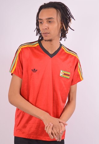 VINTAGE ADIDAS ZIMBABWE SOUTHERN AFRICA T-SHIRT TOP RED