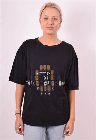 TRUSSARDI WOMENS VINTAGE T-SHIRT TOP LARGE BLACK 90S