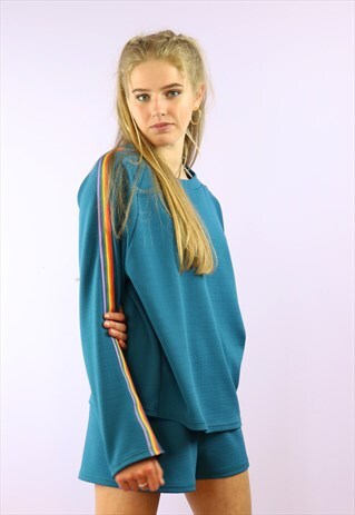 TEAL RAINBOW CROP JUMPER