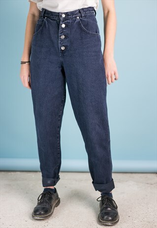 VINTAGE 80S PALMETTO'S WESTERN MOM JEANS IN DARK GREY BLUE